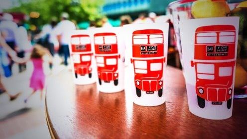 Reusable Big Red Bus Bar branded cups